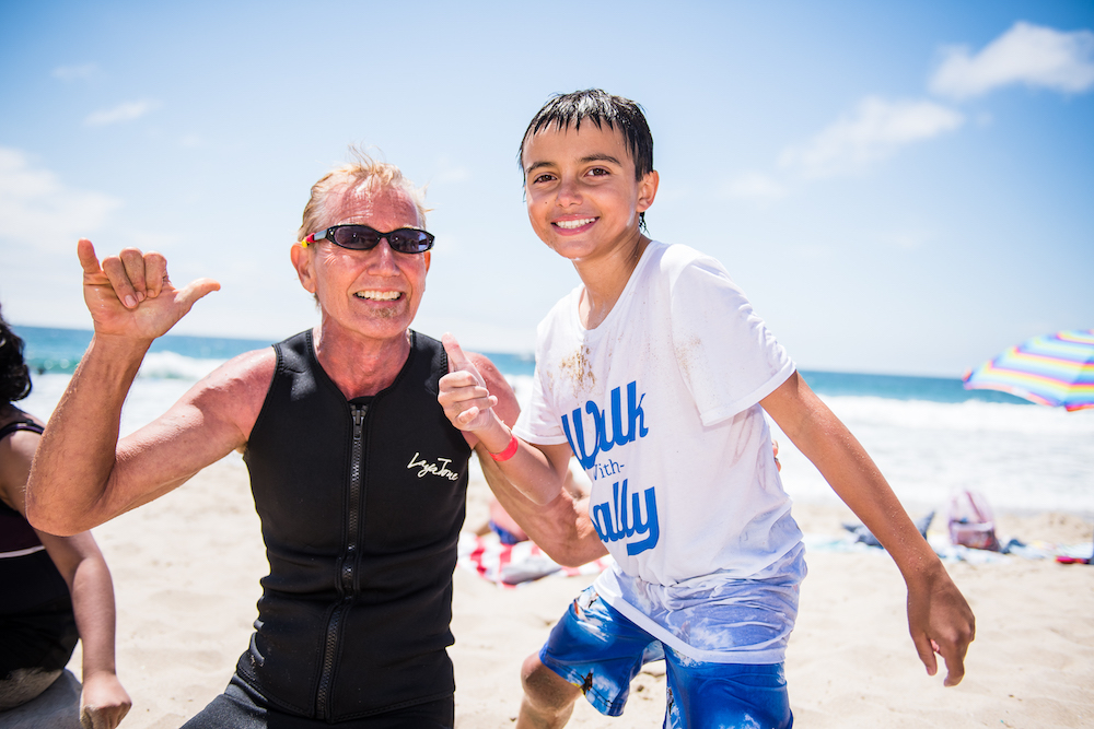 Mentor and Mentee Friendship Frank and Aiden at Walk With Sally's Surf Day Friendship Activity in Manhattan Beach near Los Angeles